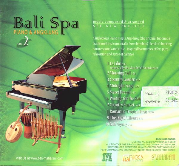 CD【Bali Spa 2／PIANO & ANGKLUNG】バリ  ヒーリングCD／ガムランミュージック／バリ島CD【レターパックOK】-アジアンライフスタイルチャナン　公式通販